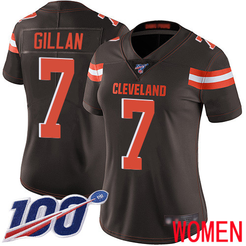 Cleveland Browns Jamie Gillan Women Brown Limited Jersey #7 NFL Football Home 100th Season Vapor Untouchable